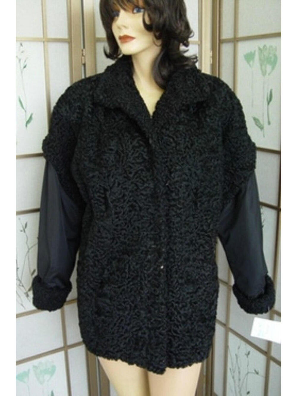 MINT BLACK ASTRAKHAN LAMB FUR JACKET COAT WOMEN WOMAN SIZE 6 SMALL